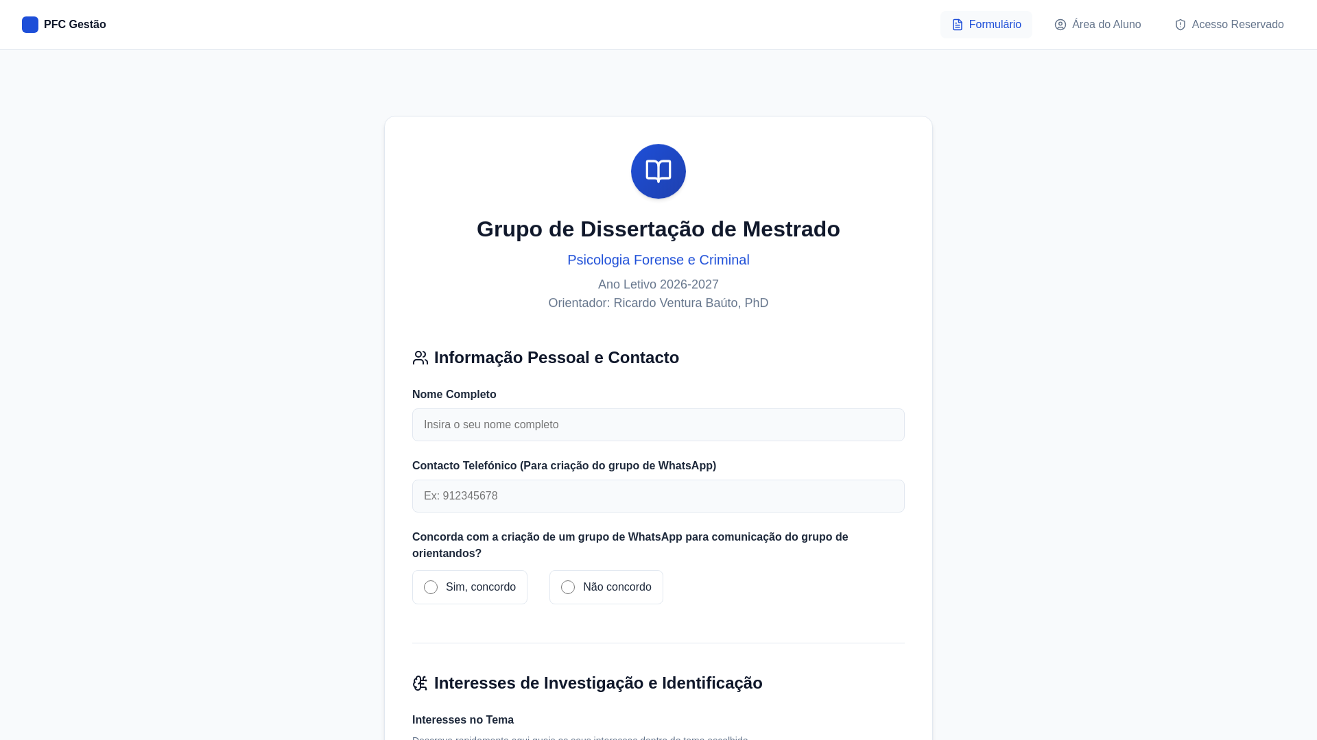 website screenshot of https://dissertacoes-pfc.pages.dev/