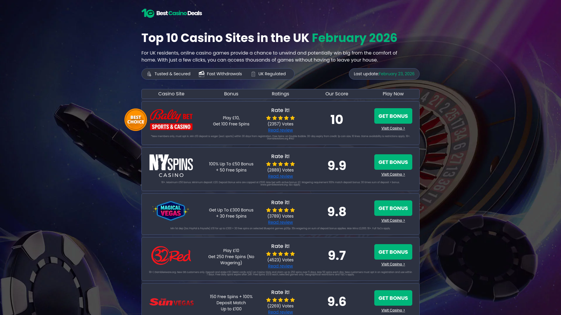 website screenshot of https://britanniabestcasinos.com/