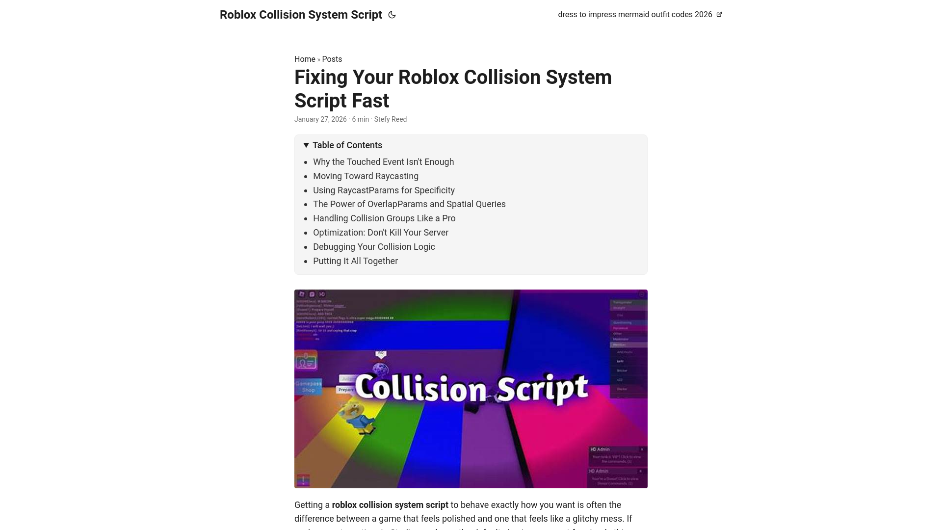 website screenshot of https://roblox-collision-system-script.pages.dev/