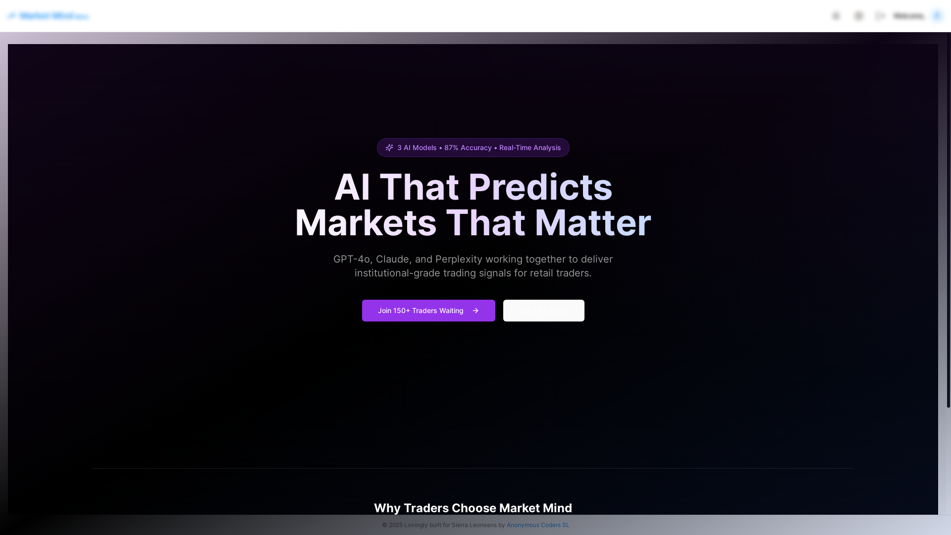 website screenshot of https://marketmindexchange.com/