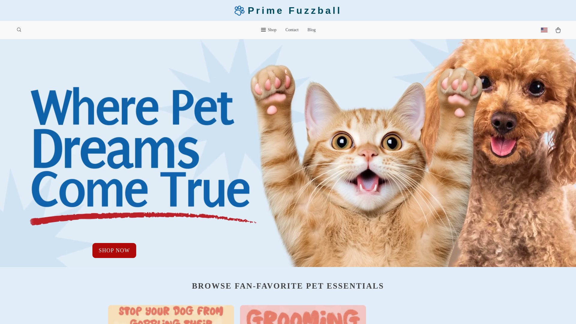 website screenshot of https://primefuzzball.shop/