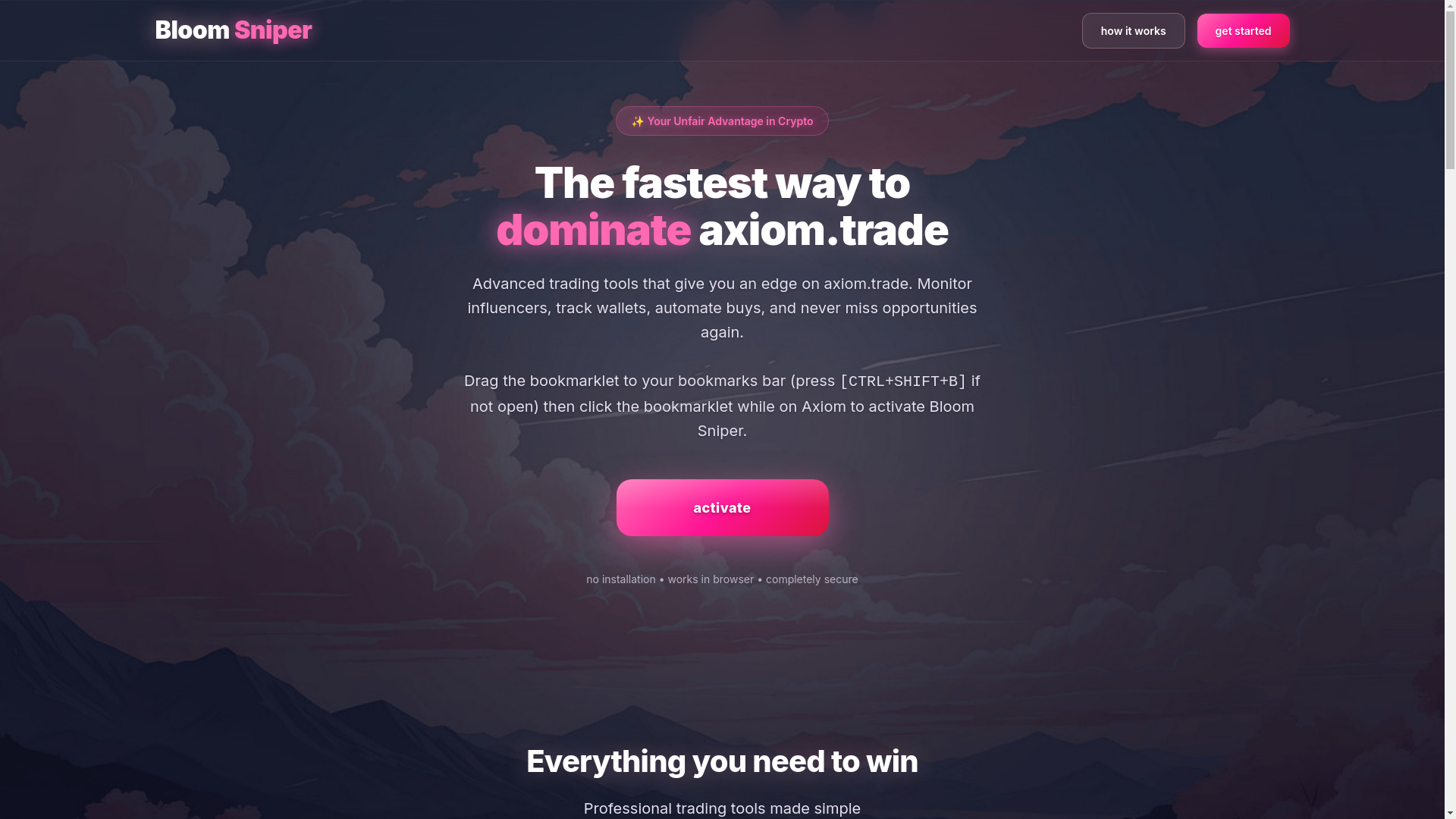 website screenshot of https://bloomsnipe.com/