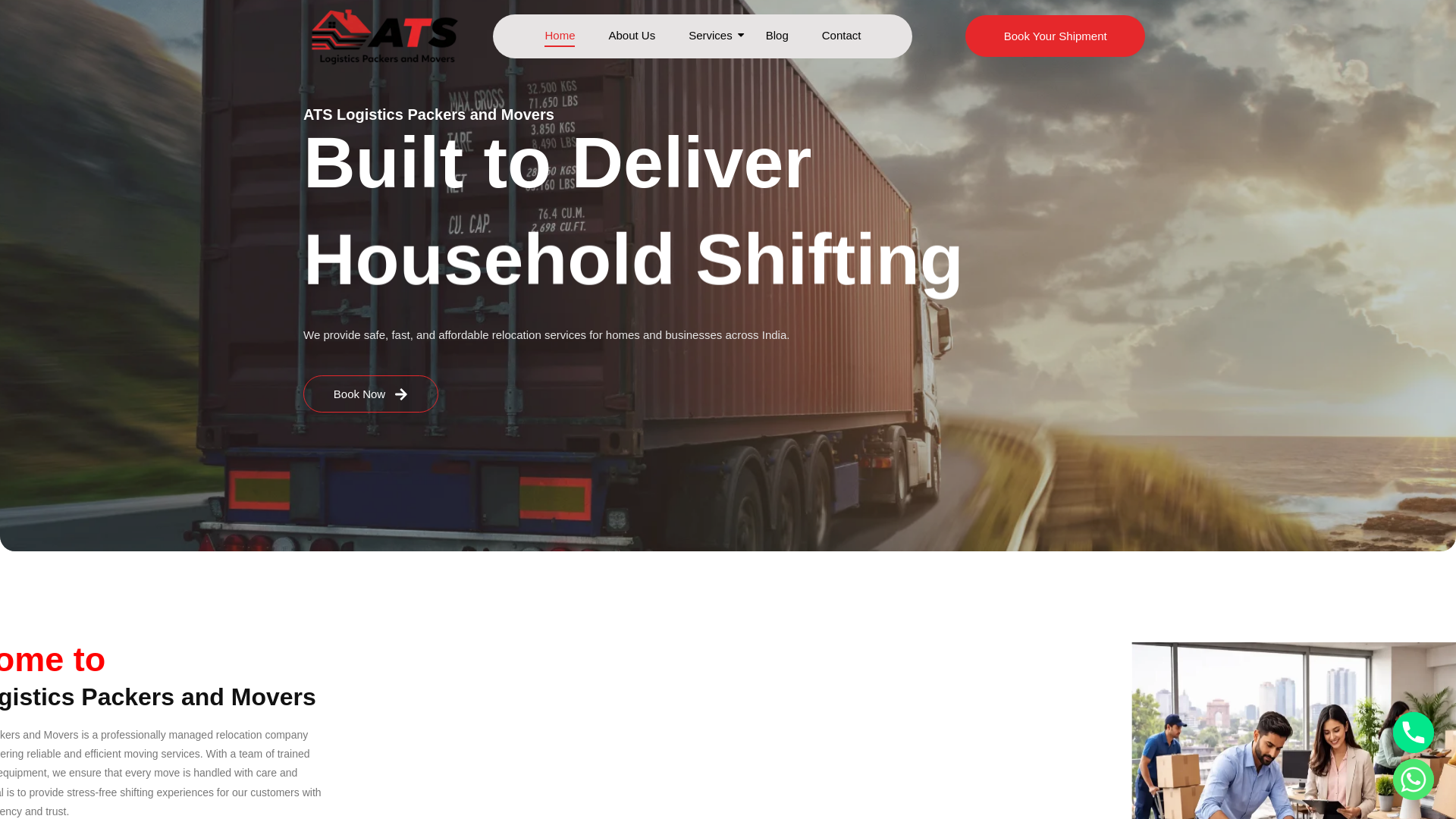 website screenshot of https://atslogisticspackersmovers.com