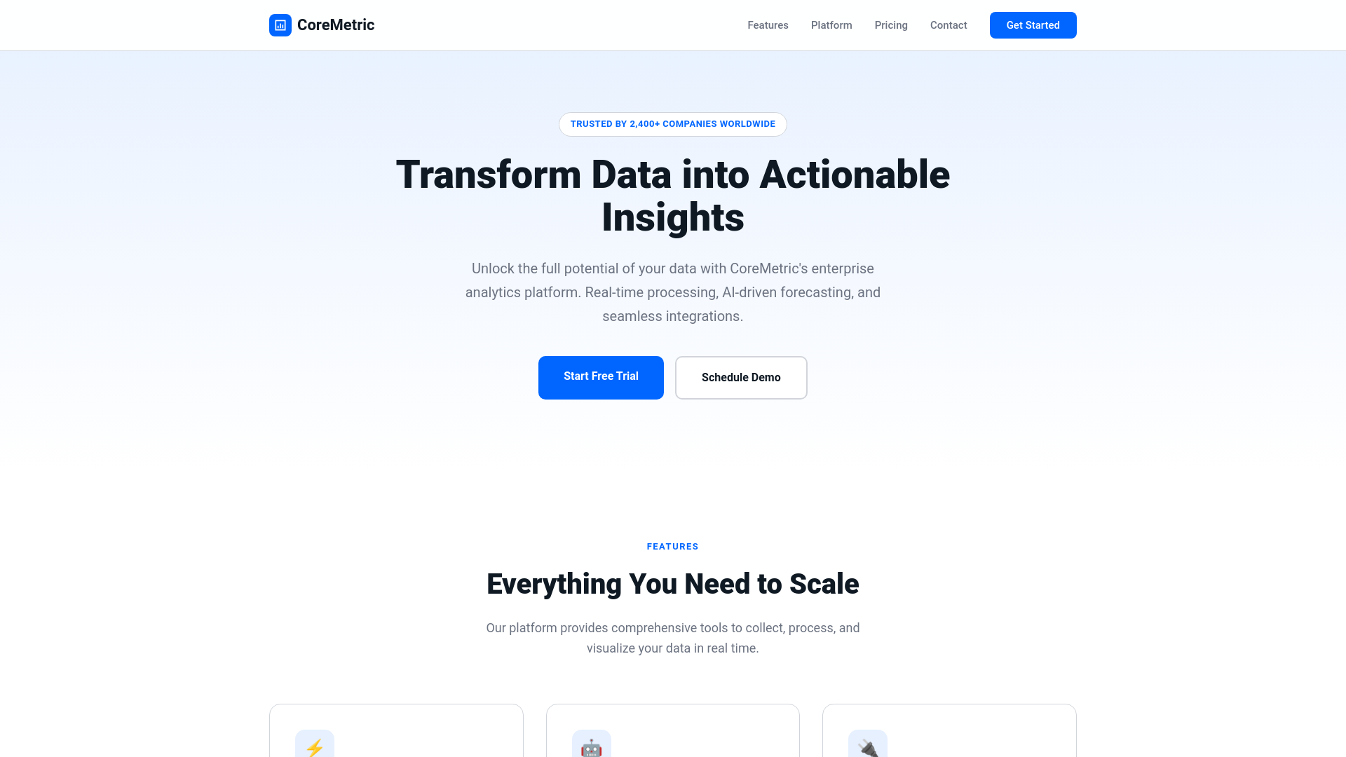 website screenshot of https://coremetric.uk