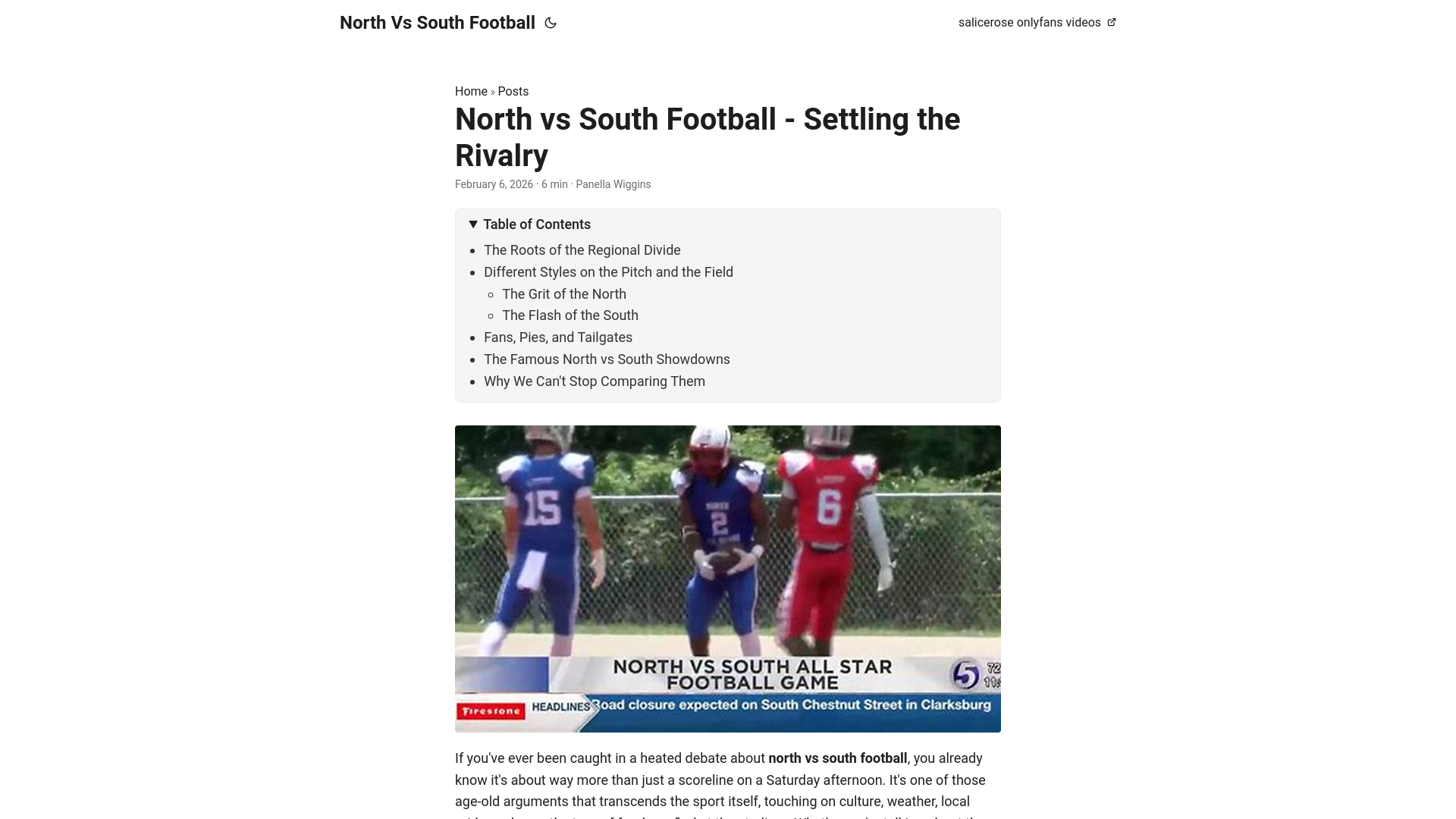 website screenshot of https://north-vs-south-football.pages.dev/