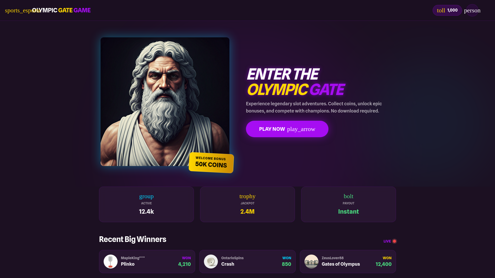 website screenshot of https://olympicgategame.com/