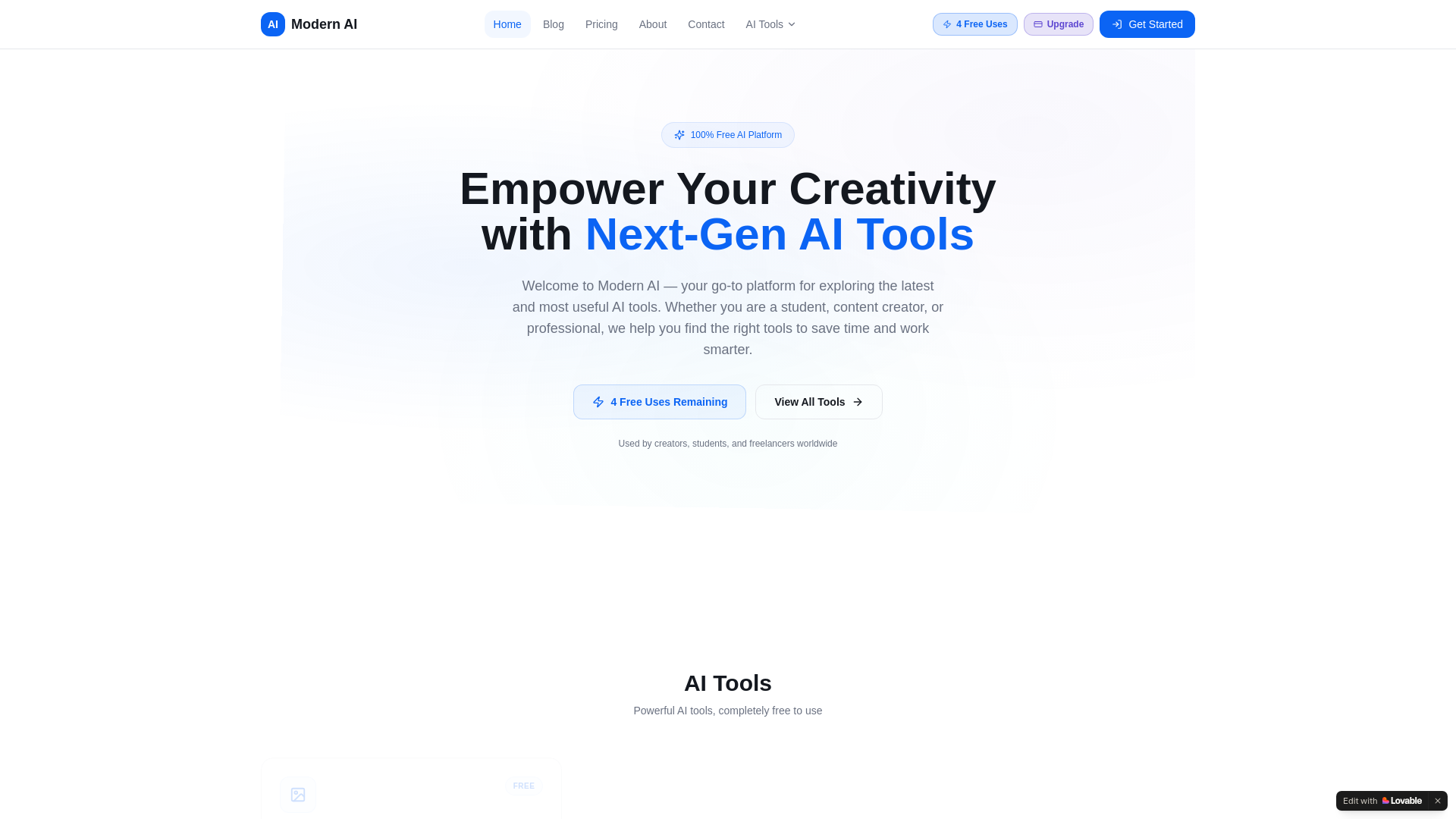 website screenshot of https://modernai.info/