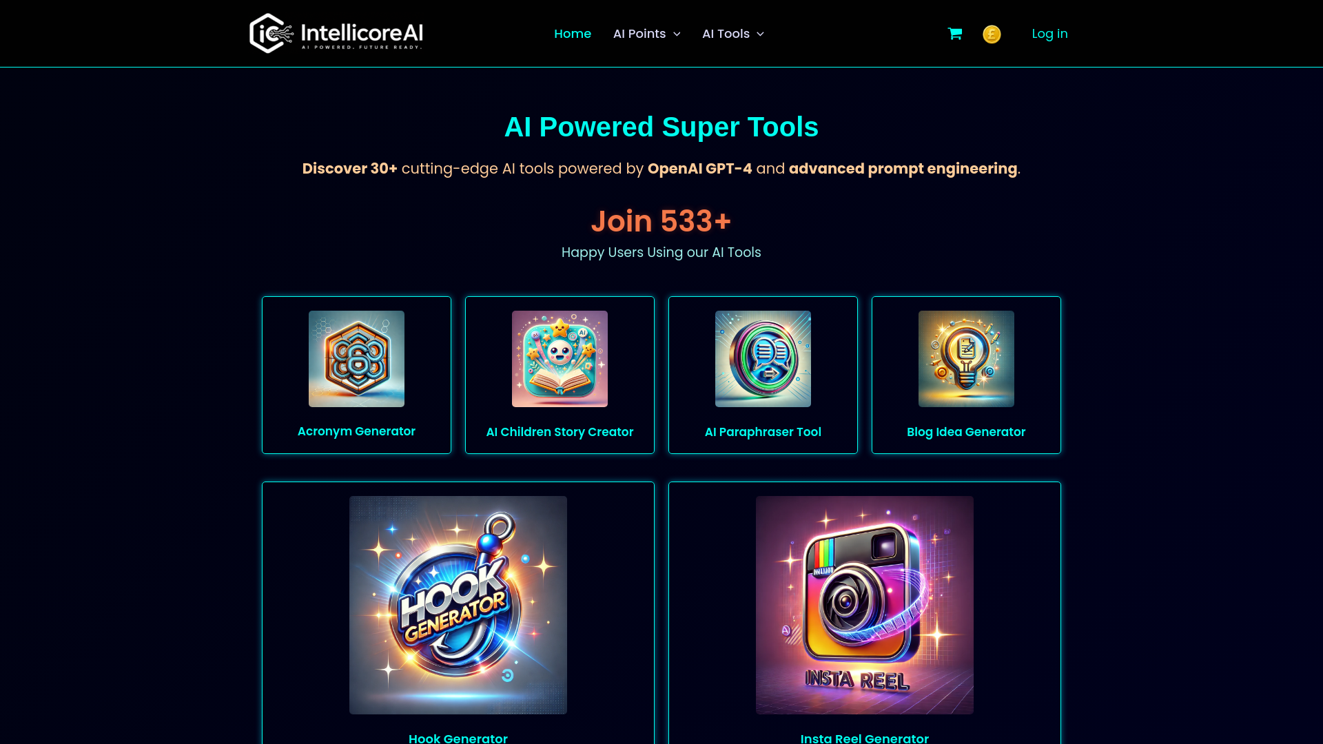 website screenshot of https://intellicoreai.co.uk/