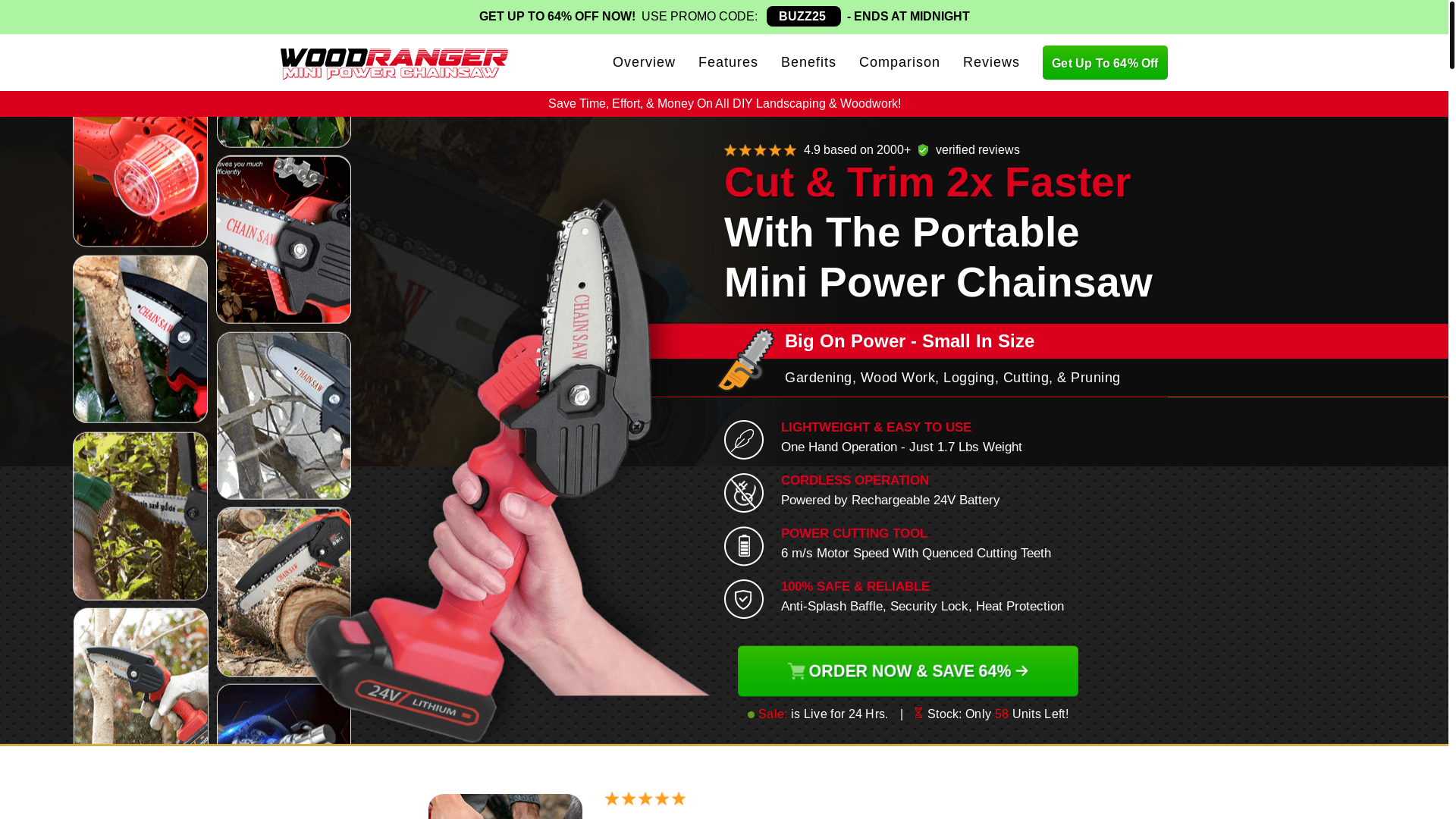 website screenshot of https://woodranger-minichainsaw.com/