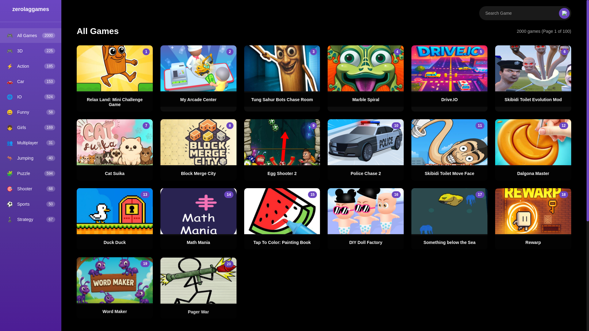 website screenshot of https://zerolaggames-site.pages.dev/