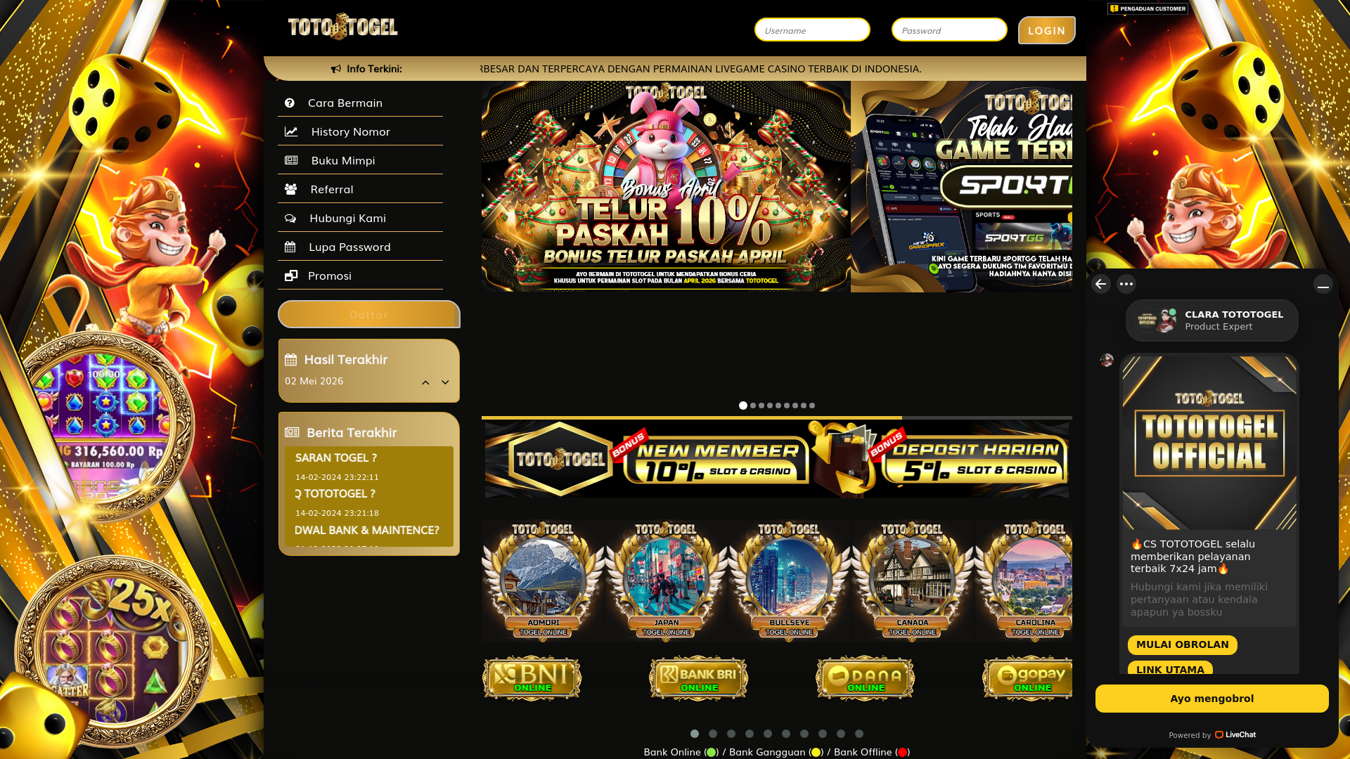 website screenshot of https://tototogelrush.com/