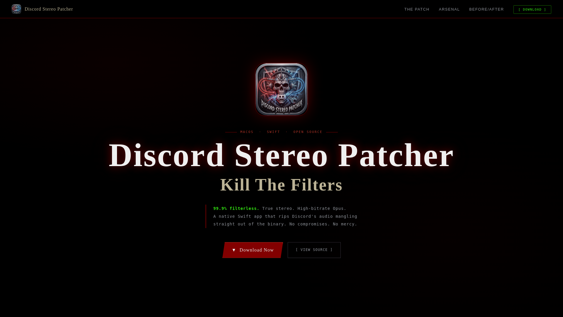 website screenshot of https://discordstereopatcher.com/