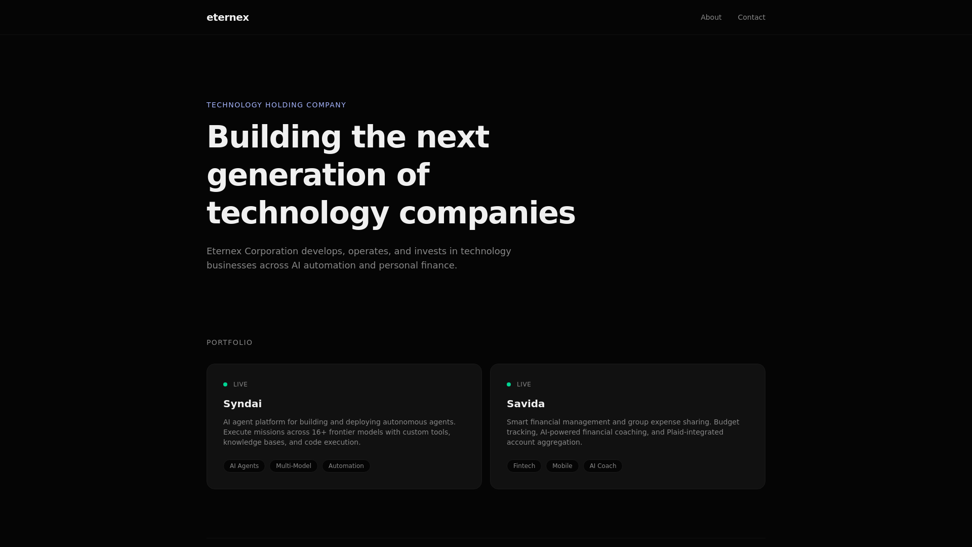 website screenshot of https://eternex.work/