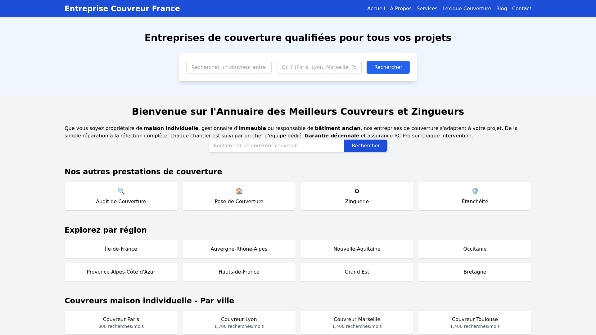 website screenshot of https://couvreur-maison-individuelle.fr/
