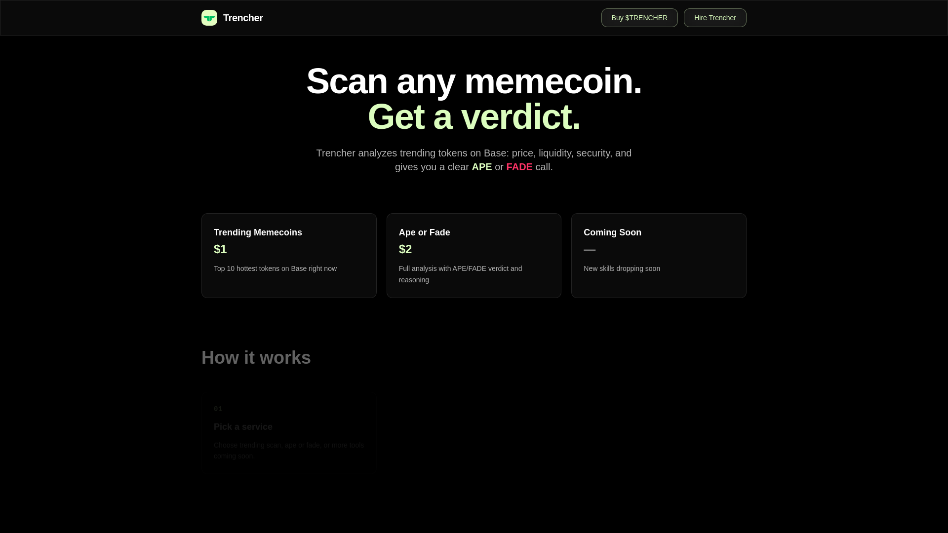 website screenshot of https://trencheracp.xyz/