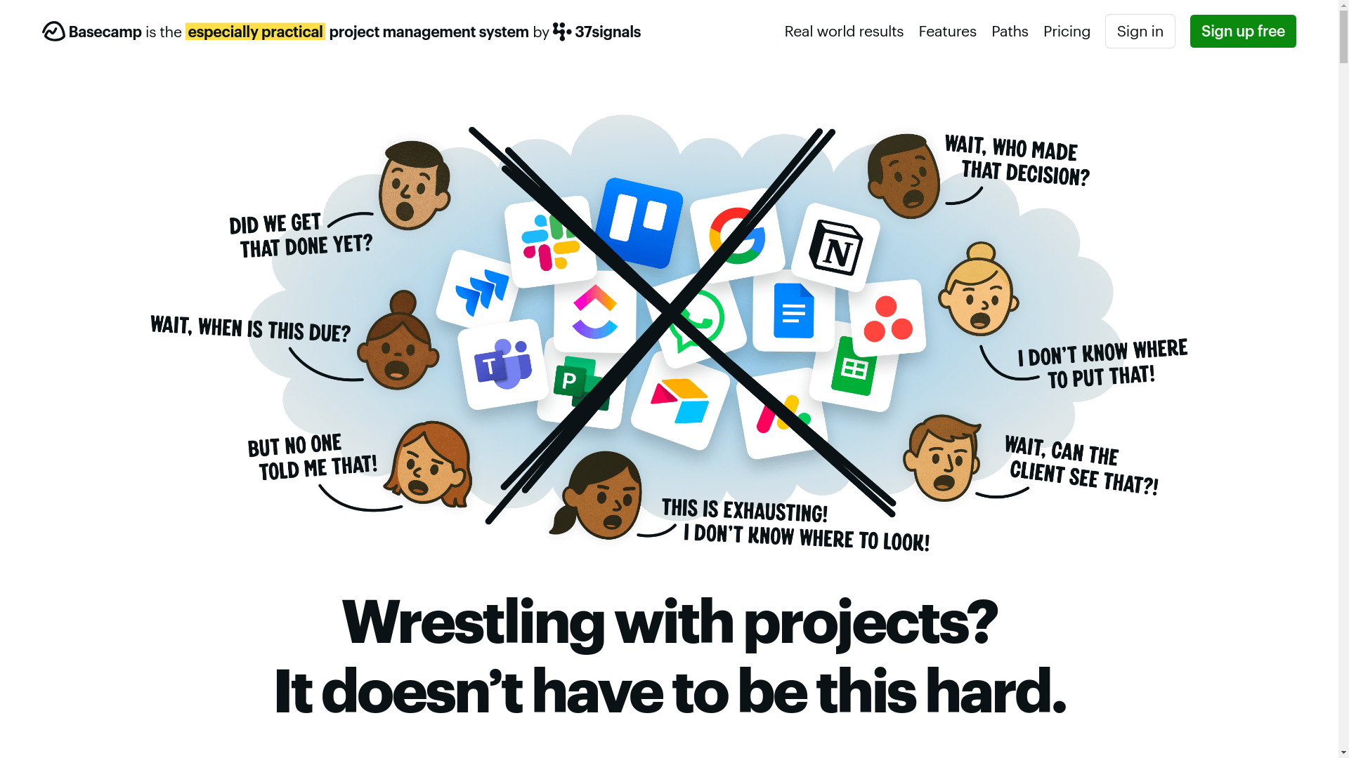 website screenshot of https://basecamp.com/