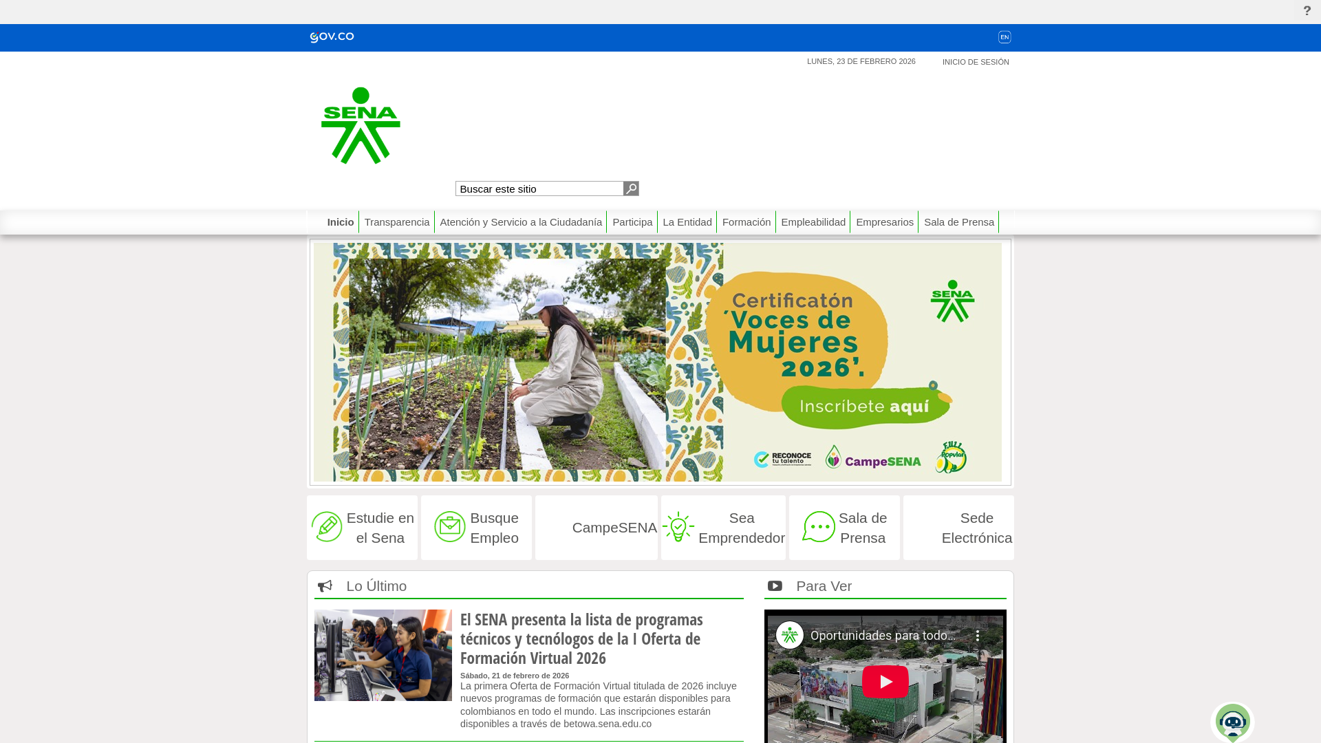 website screenshot of https://www.sena.edu.co/es-co/Paginas/default.aspx