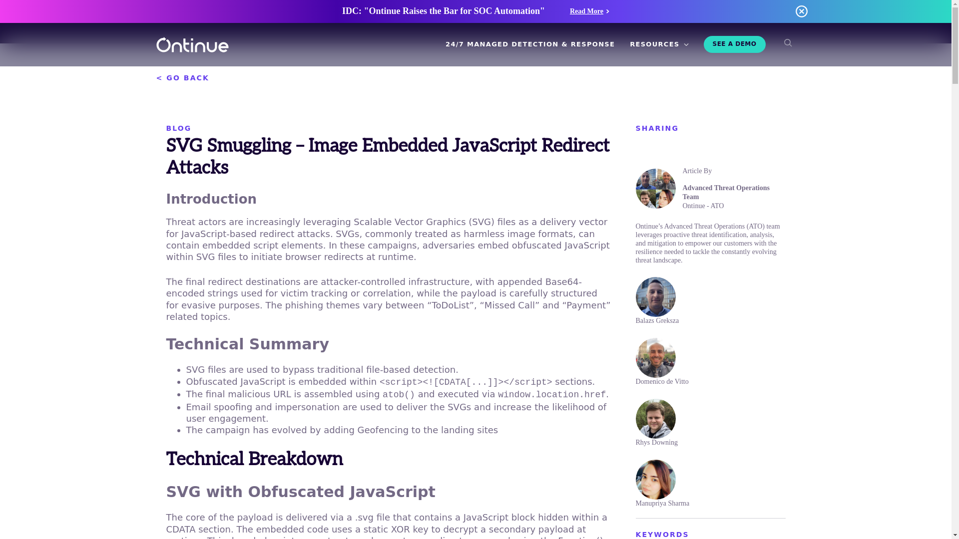 website screenshot of https://www.ontinue.com/resource/blog-svg-smuggling/
