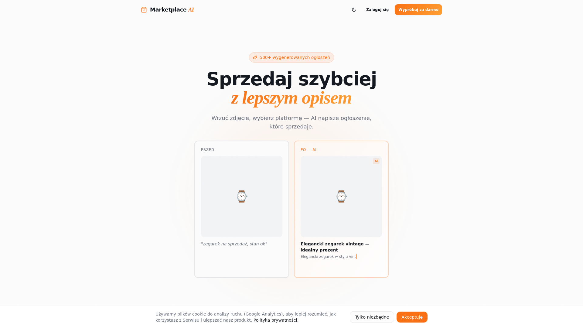 website screenshot of https://marketplace-ai.pl