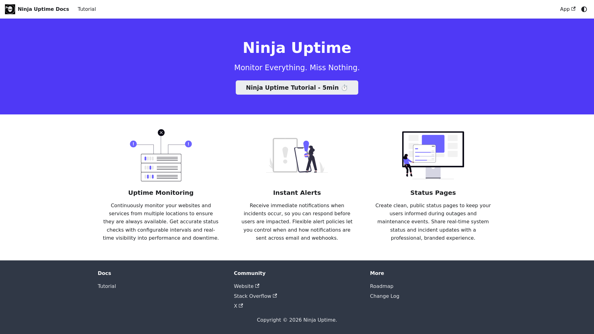 website screenshot of https://ninjauptime-docs.pages.dev/