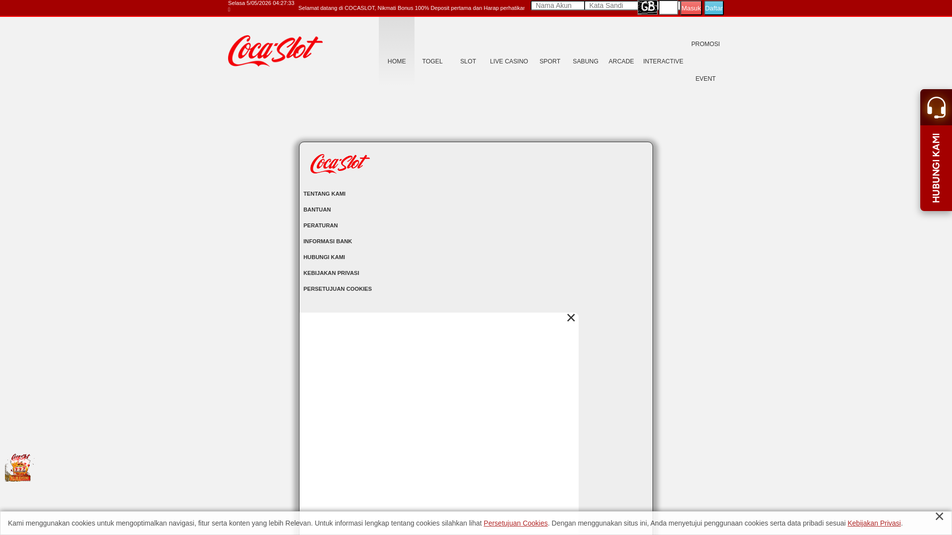 website screenshot of https://cocaslotmasuk.site/