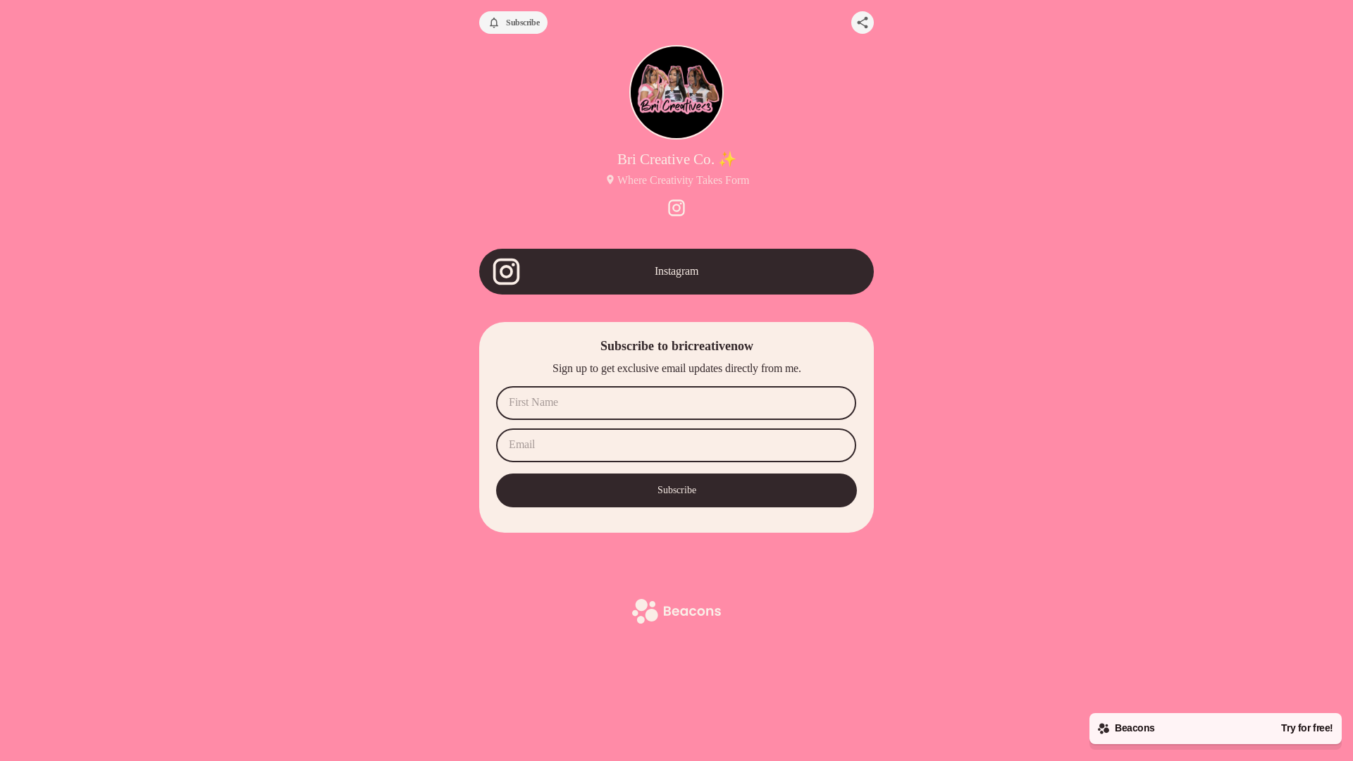 website screenshot of https://bricreative.store/