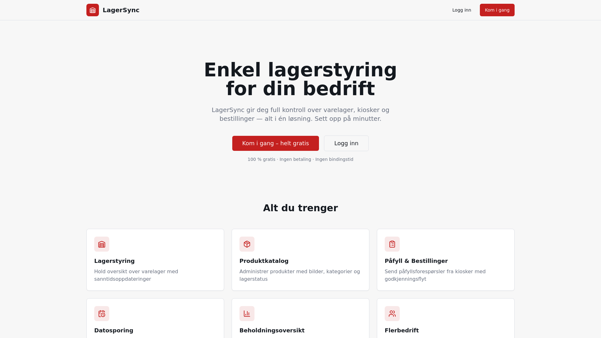website screenshot of https://lagersync.no/
