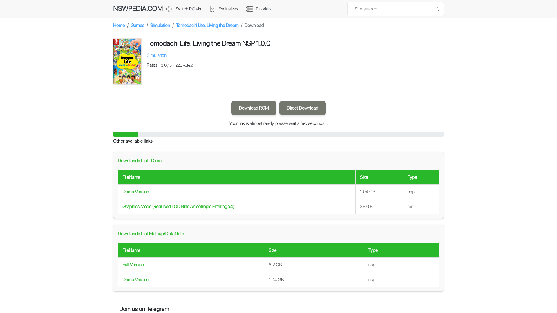 website screenshot of https://nswpedia.com/download/tomodachi-life-living-the-dream-51025/1/download_list