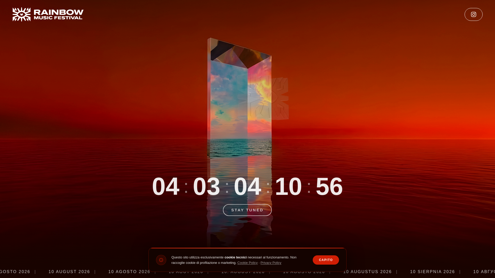 website screenshot of https://rainbowfestivalofficial.it