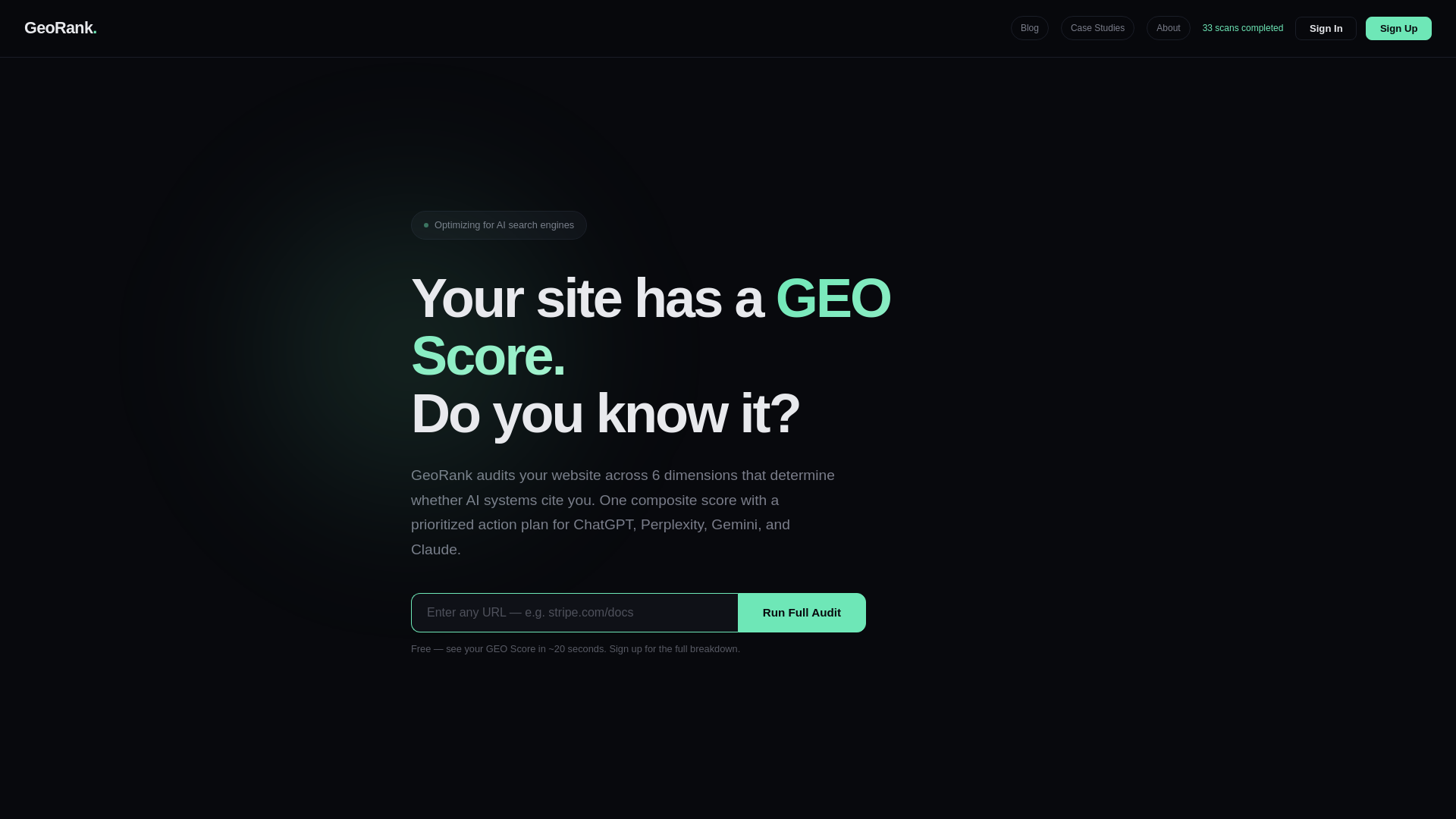 website screenshot of https://getgeorank.io/