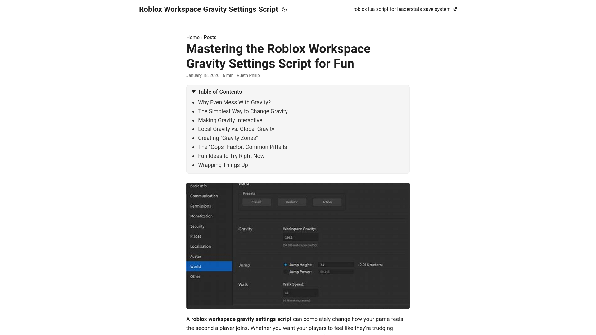 website screenshot of https://robloxworkspacegravitysettingsscript.pages.dev/