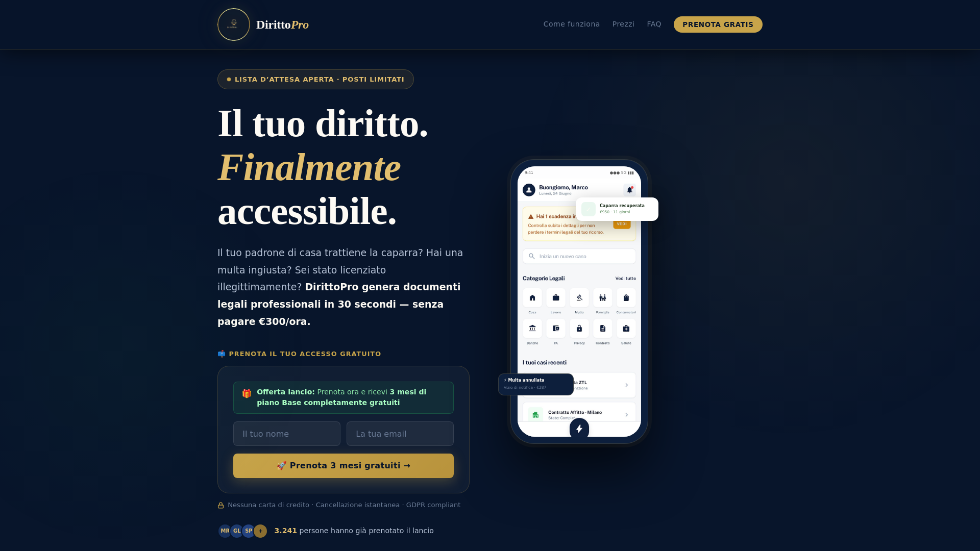 website screenshot of https://dirittopro.it/