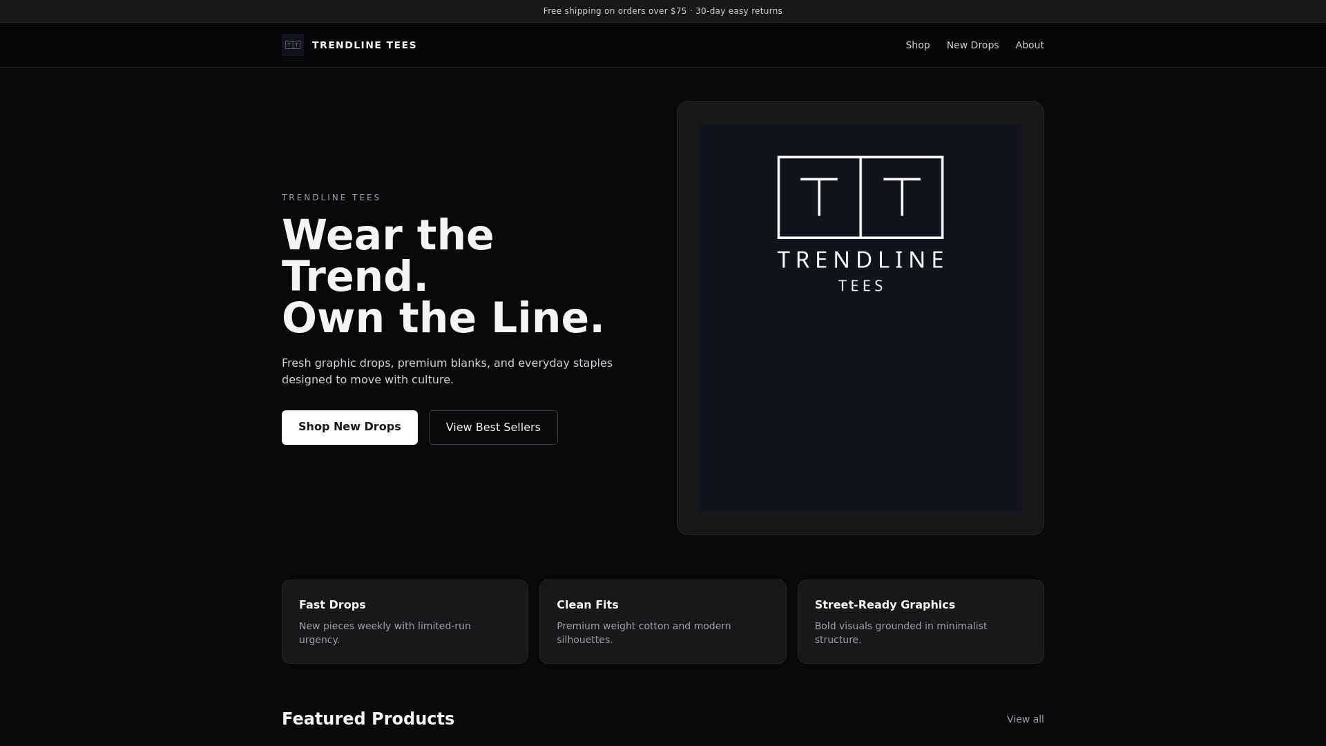 website screenshot of https://trendline-tees-storefront.pages.dev/