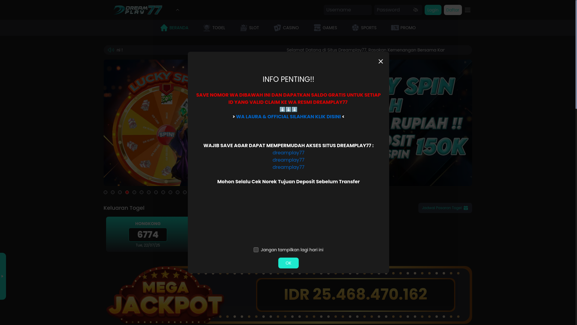 website screenshot of https://dreamplay77vier.com/