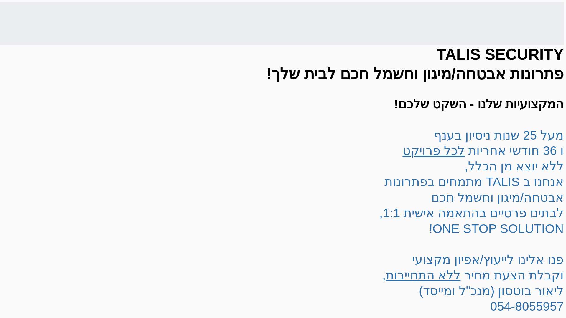 website screenshot of https://talis-security.co.il/