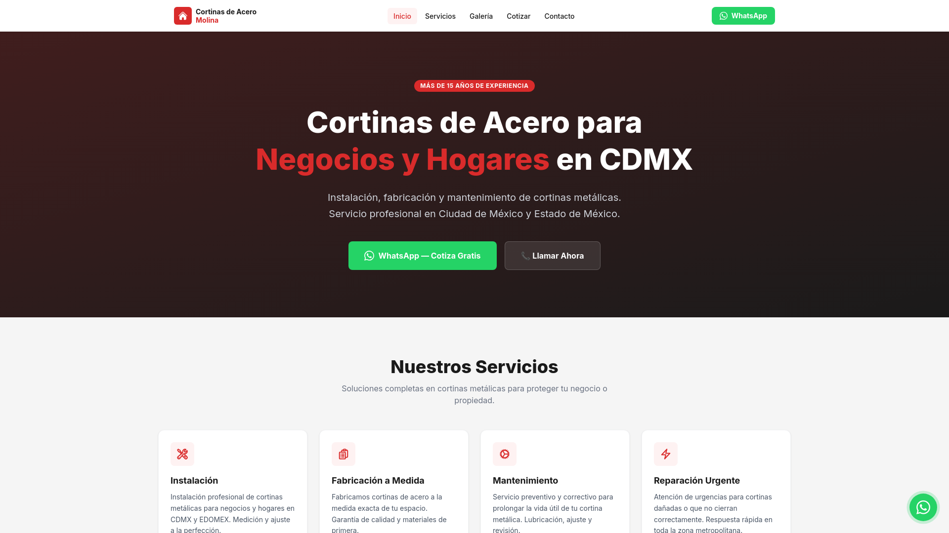 website screenshot of https://cortinasdeaceromolina.com.mx/