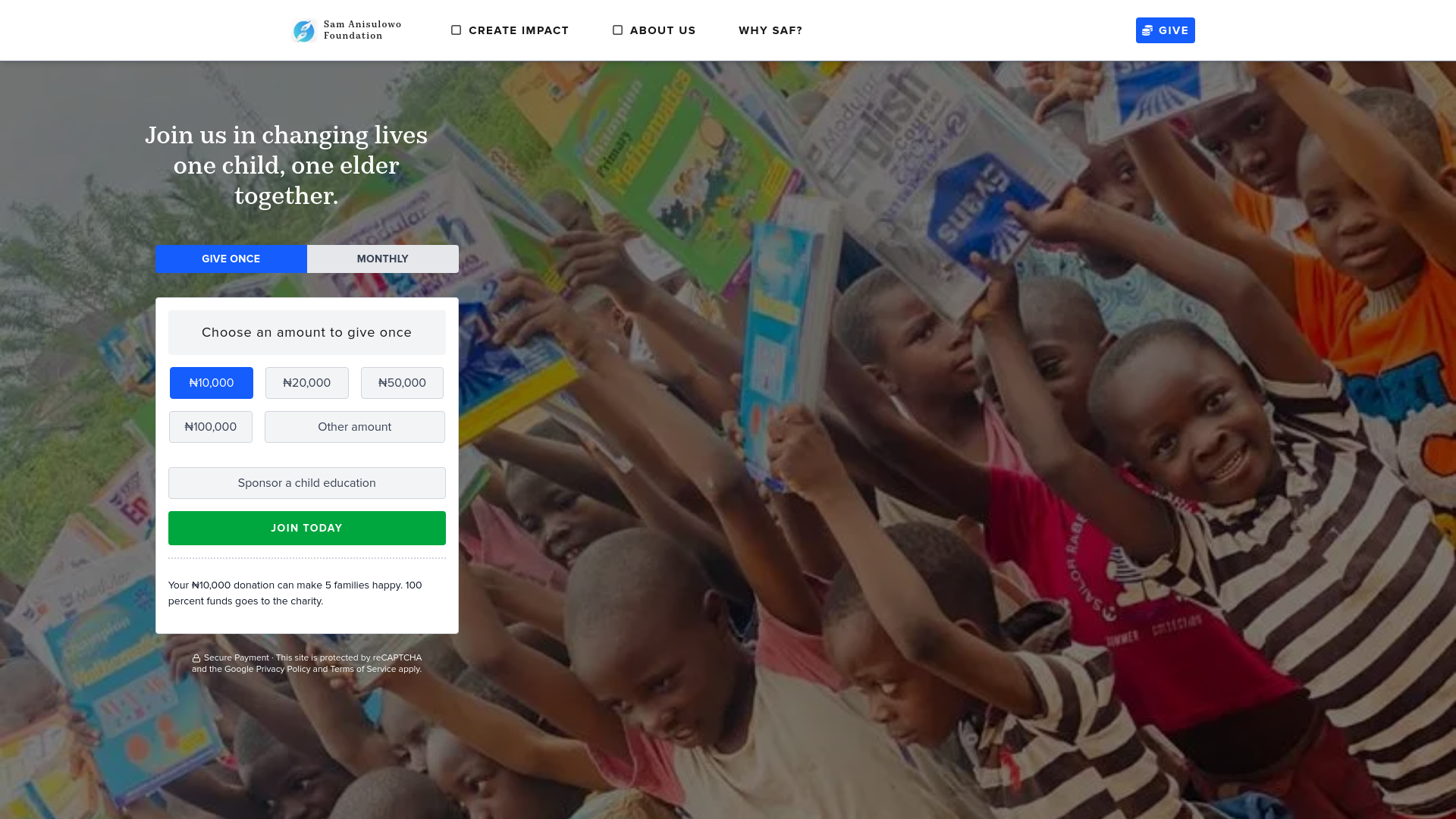 website screenshot of https://samanisulowofoundation.org/