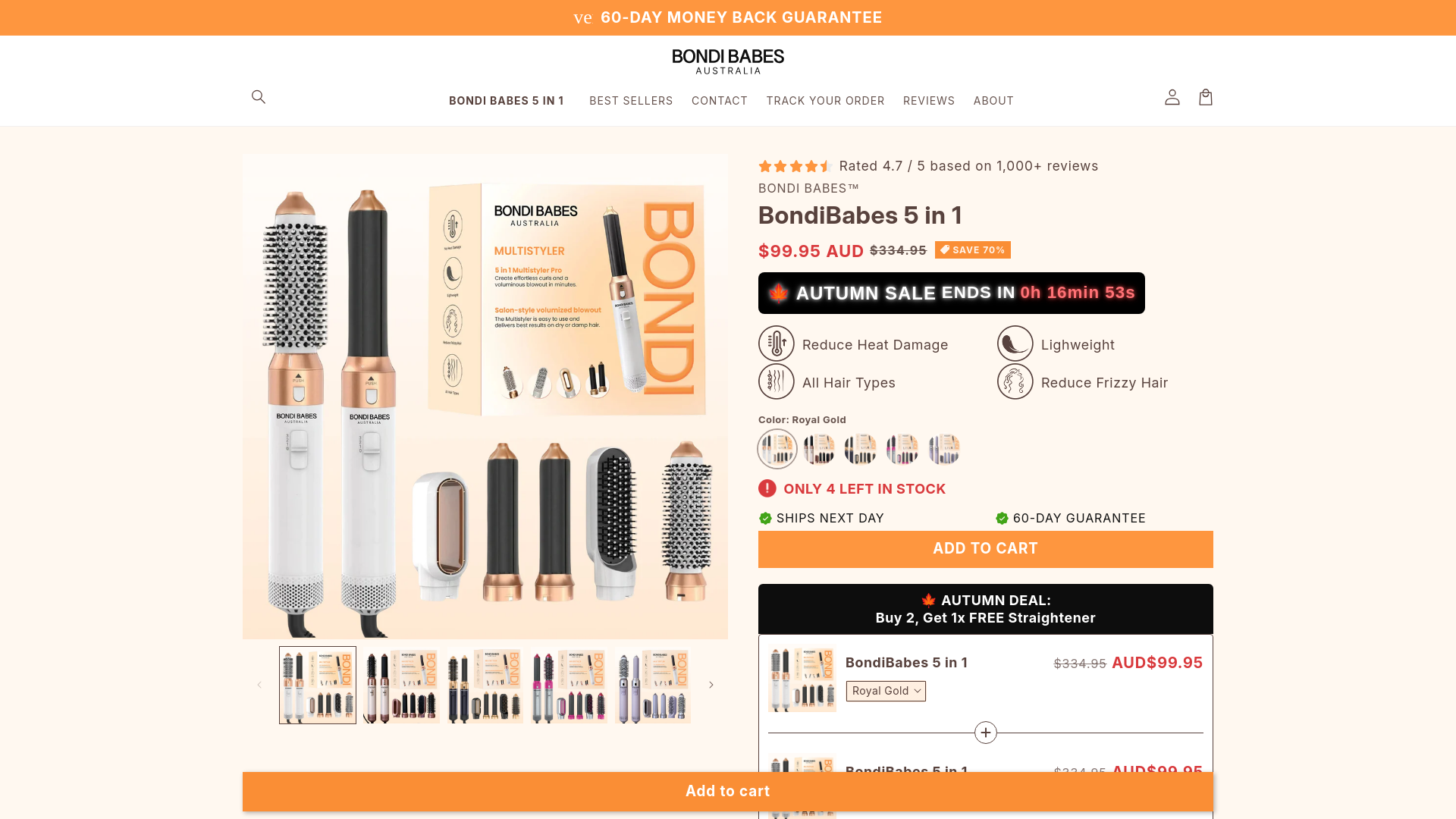 website screenshot of https://bondibabes.com/products/5-in-1-multistyler-pro