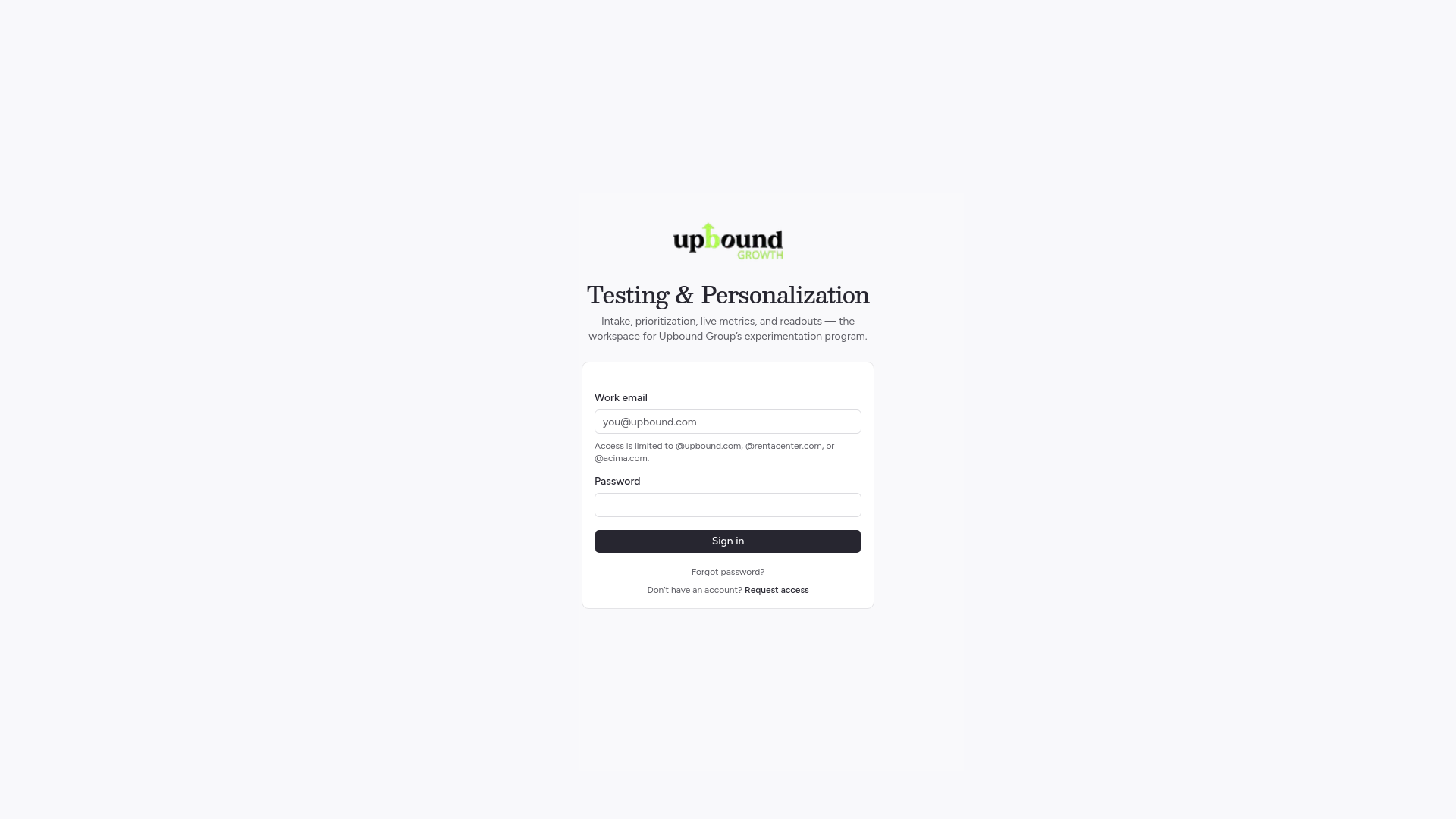 website screenshot of https://upboundtestingportal.com/