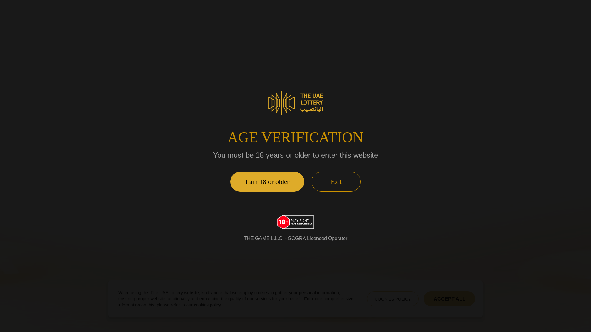 website screenshot of https://www.theuaelottery.ae/