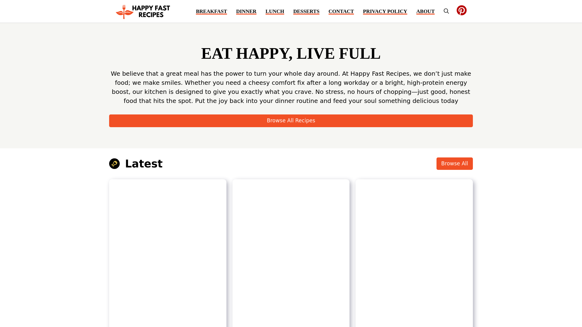 website screenshot of https://happyfastrecipes.com