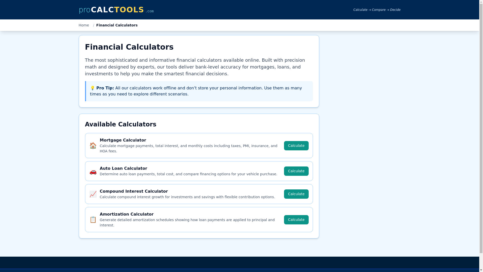 website screenshot of https://procalctools.pages.dev/
