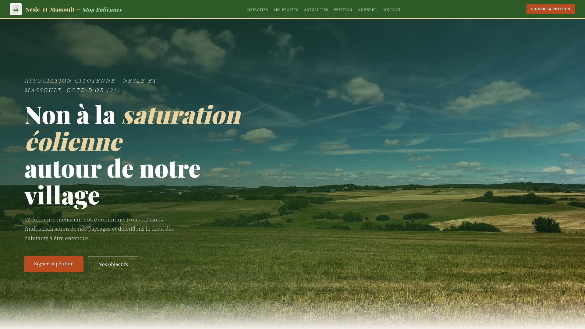 website screenshot of https://stop-eoliennes-nesle-et-massoult.fr/