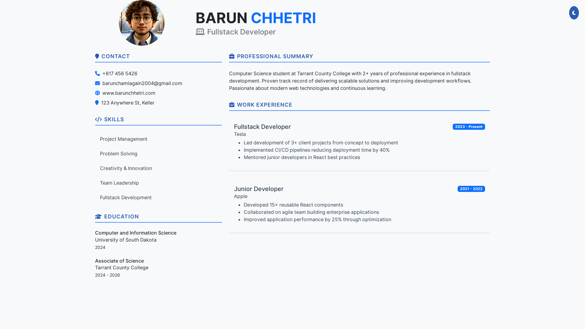 website screenshot of https://barunchhetri.me/