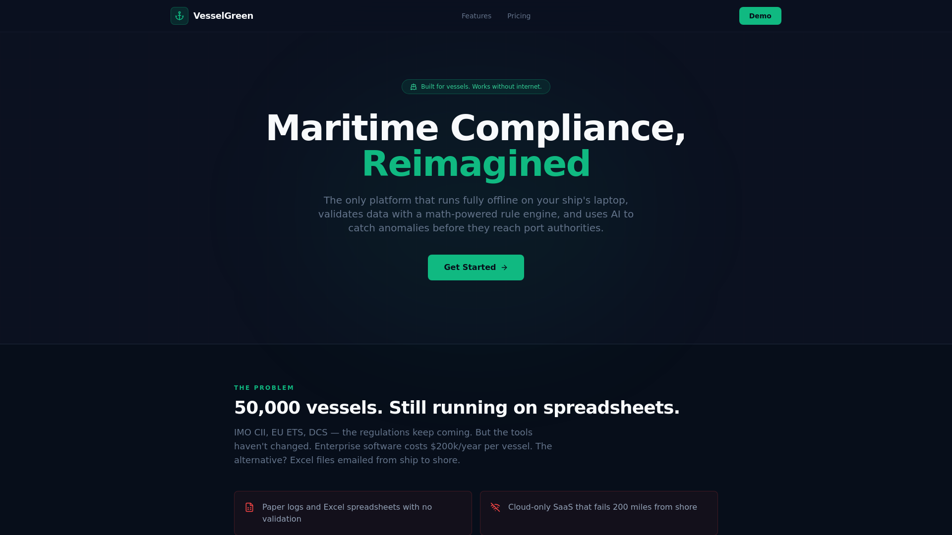 website screenshot of https://vesselgreen.co/