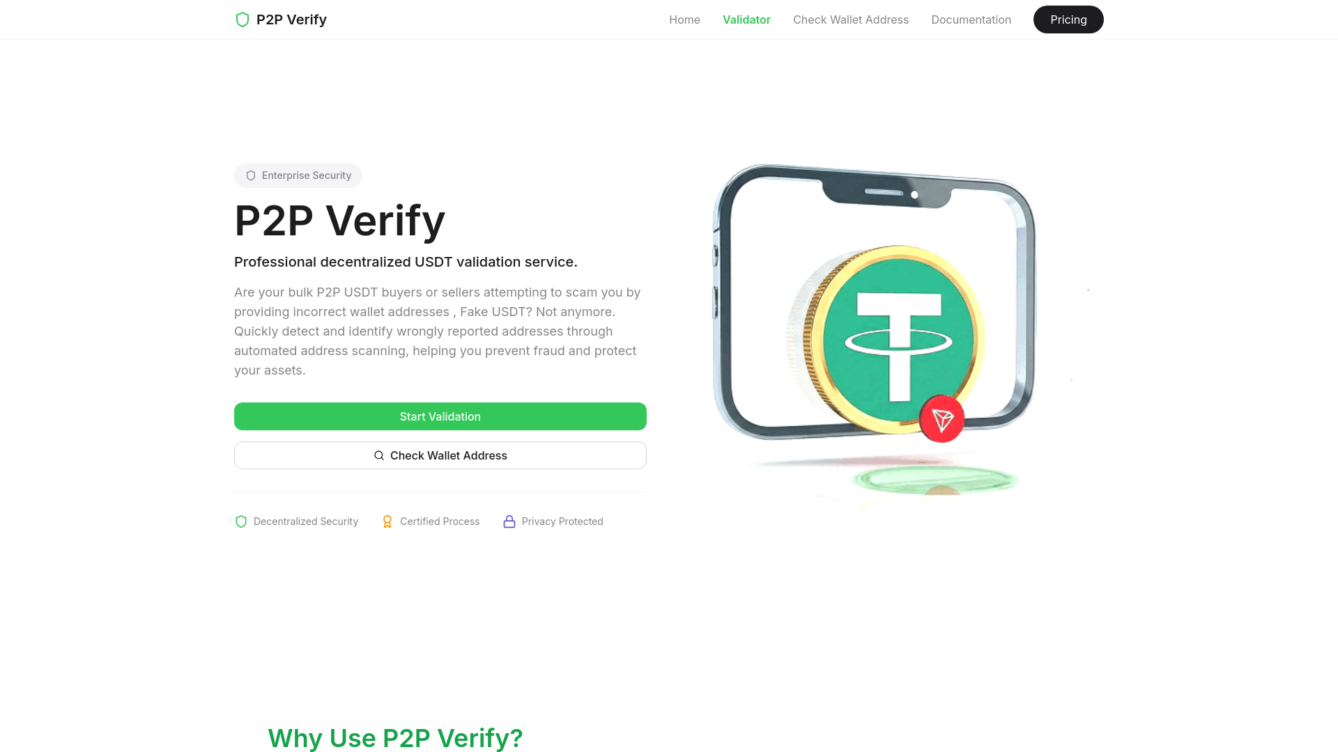website screenshot of https://www.p2pverify.org/