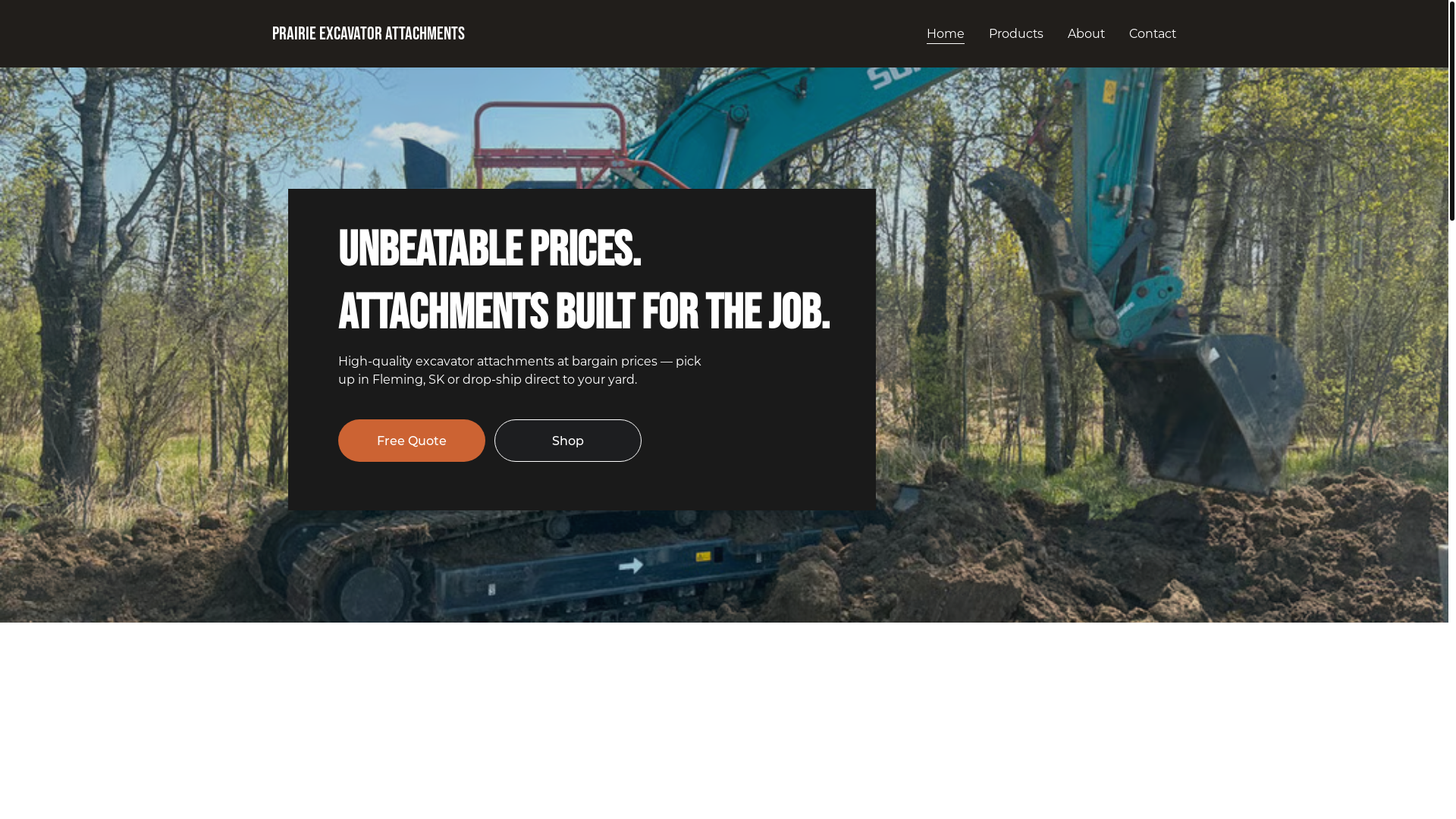 website screenshot of https://excavator-attachments.ca/