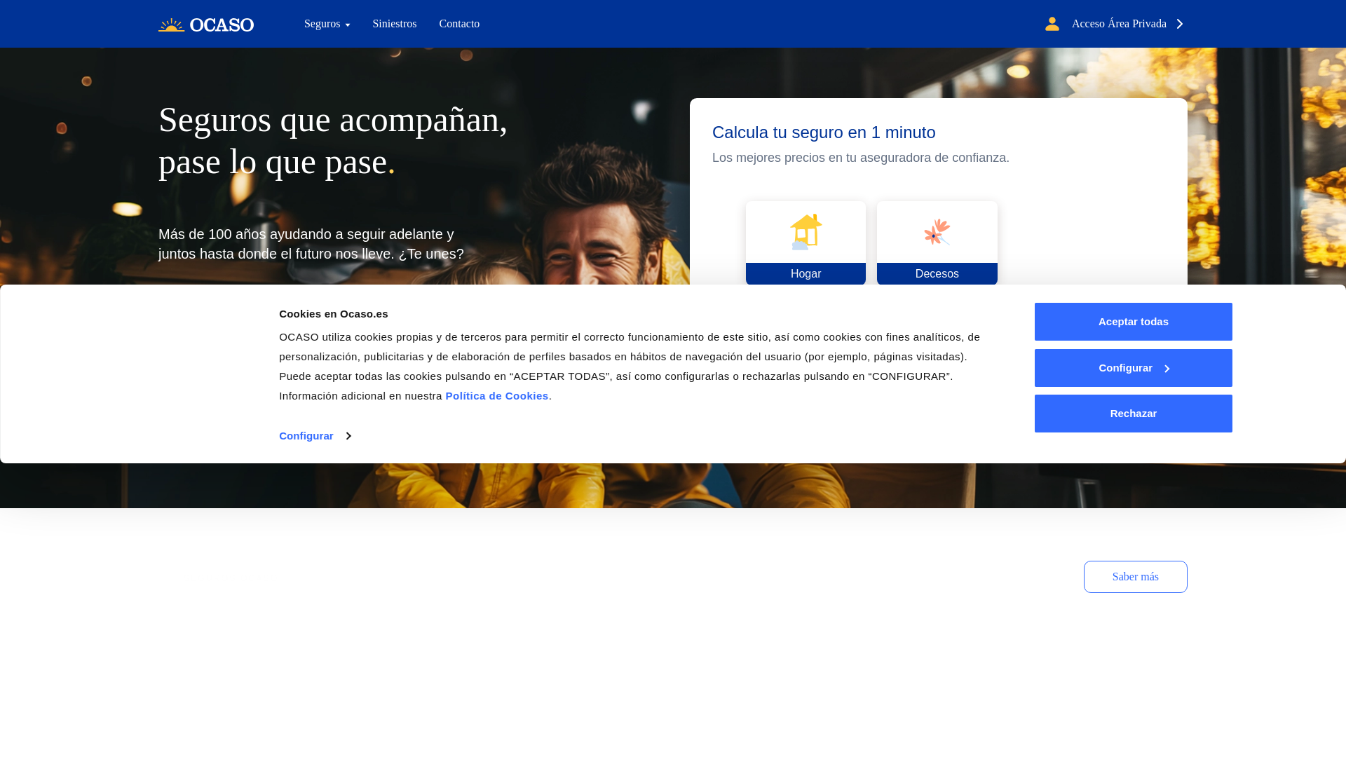 website screenshot of https://ocaso.es/es