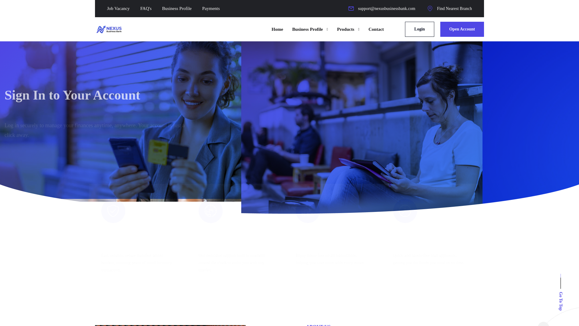 website screenshot of https://nexusbusinessbank.com