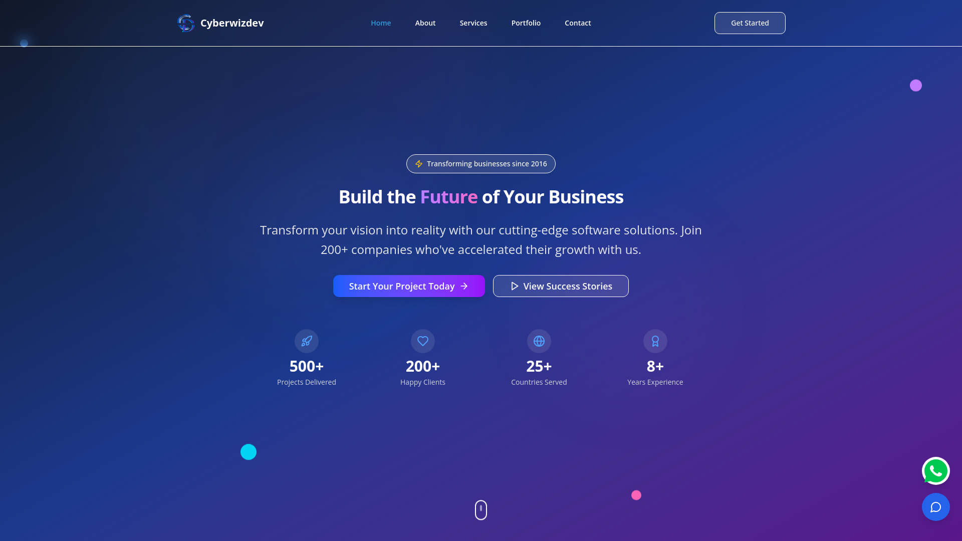 website screenshot of https://cyberwizdev.com/